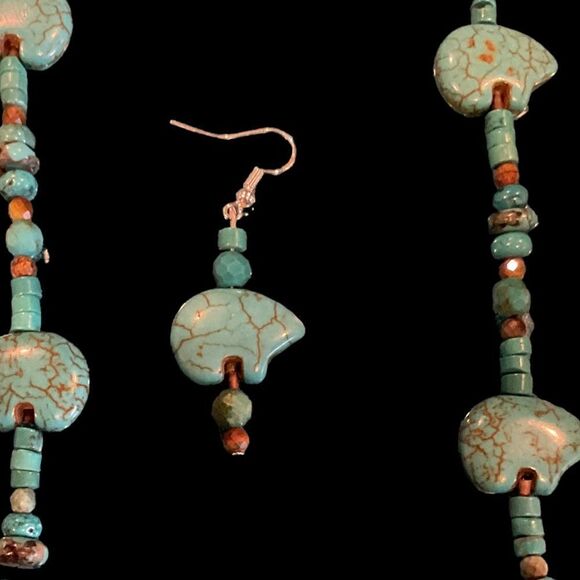 Zuni Bear Fetish Necklace Earring Set - Picture 5 of 5